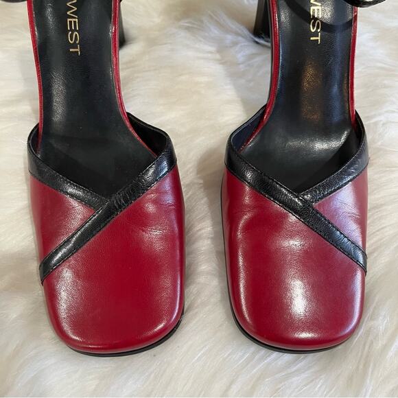 NEW Nine West Leather Y2K Two Tone Square Chunky Heel Ankle Wrap Pump 5.5 NWOT - Picture 9 of 15